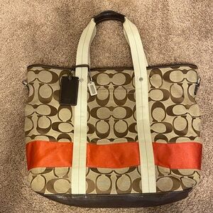 Coach Brown and Red Signature Tote